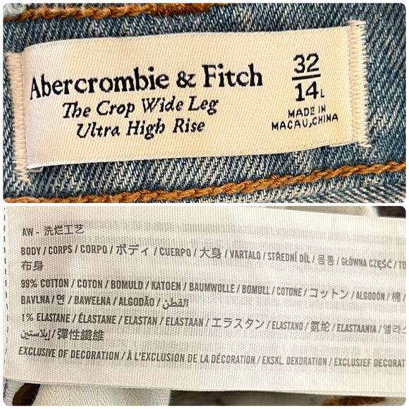 Abercrombie & Fitch Two Tone Crop Wide Leg Ultra High Rise Jean Size 32/14 Long - Picture 12 of 13